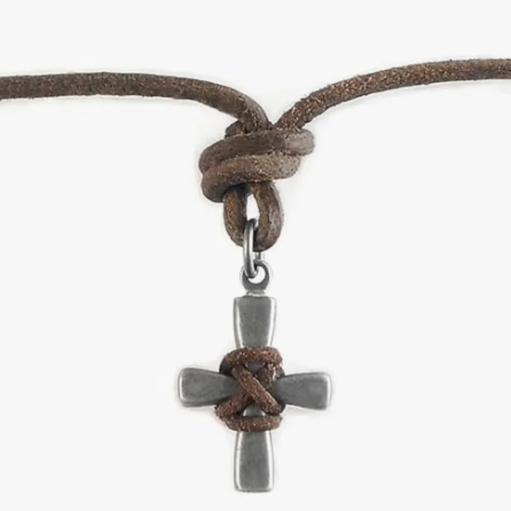 Leather Men's Cross Pendant Necklace